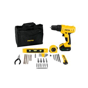Kit taladro inal&aacute;mbrico 3/8", 12 V, y accesorios en maleta. 27097 Pretul